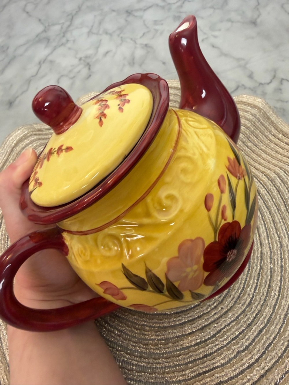 Summer Color Handpainted Teapot Casa Vero By ACK, Floral, Tuscan Style Farmhouse